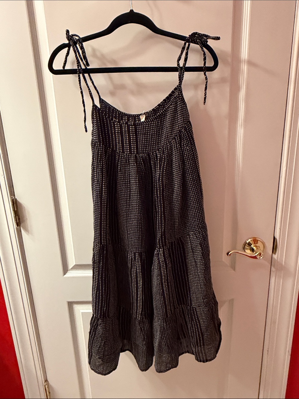 Elan Black and White Polka-Strip Tie-Shoulder Sundress